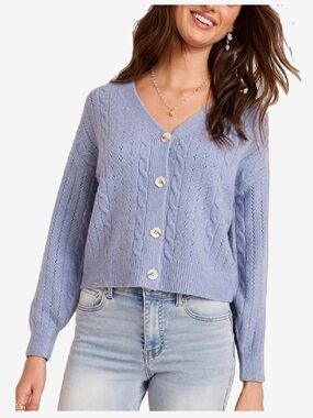 Francesca’s Eyelet Cropped Cable Knit Sweater